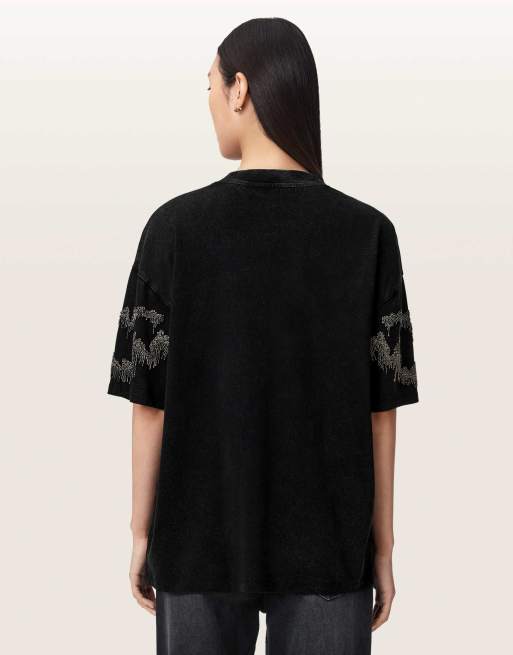 AllSaints - Maia Etta - Camiseta negro lavado, 3 de 7