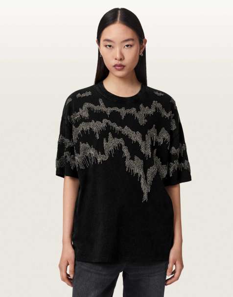 AllSaints – Maia Etta – T-Shirt in verwaschenem Schwarz - view 1
