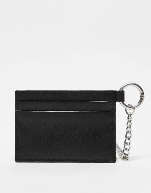 AllSaints – Makoto – Czarne skórzane etui na karty z łańcuszkiem