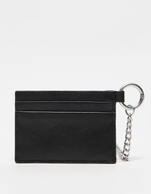 AllSaints Makoto leather chain cardholder in black