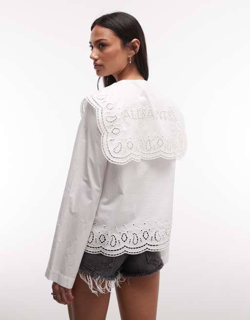 AllSaints - Marie - Chemise à manches longues en dentelle brodée - Blanc, 3 de 4