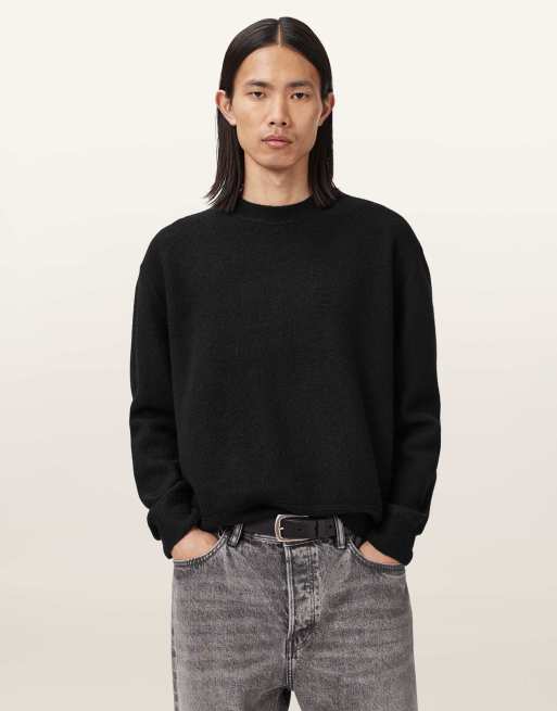 AllSaints – Marko – Sweatshirt in Schwarz mit Rundhalsausschnitt