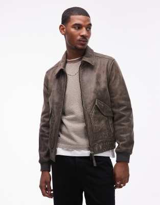 AllSaints - Marland - Blouson aviateur zippé en cuir - Noir délavé