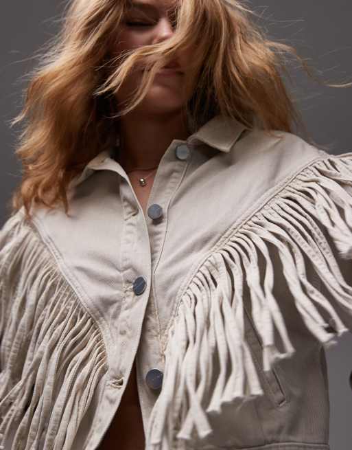 AllSaints – Marlene – Gräddvit jacka med fransar, 3 av 4