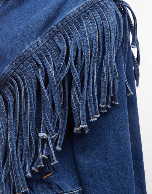 AllSaints Marlene western tassel denim jacket in dark wash blue (part of a set) , 4 of 4