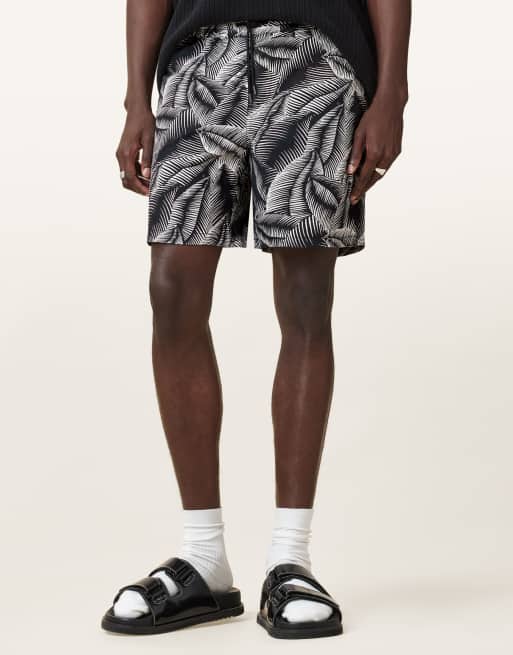 AllSaints - Marseille- Zwemshort in gitzwart/opt wit