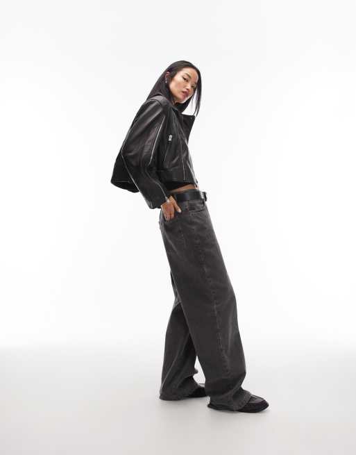 AllSaints Masone leather biker jacket in black , 2 of 4