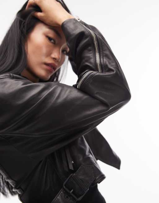 AllSaints - Masone - Sort bikerjakke i læder , 3 af 4