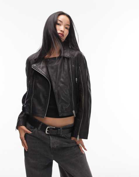 AllSaints – Masone – Svart bikerjacka i läder - view 1