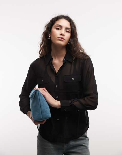 AllSaints Maven chemise transparente à manches longues style militaire noire - view 1