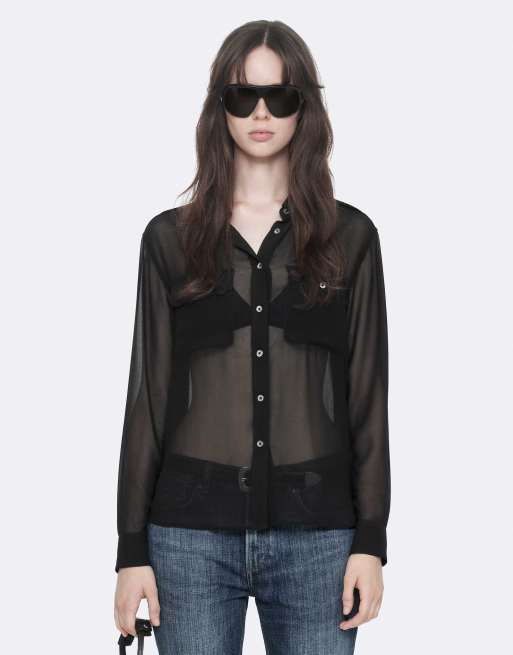 AllSaints Maven Military-Hemd in transparentem Schwarz, 4 von 6