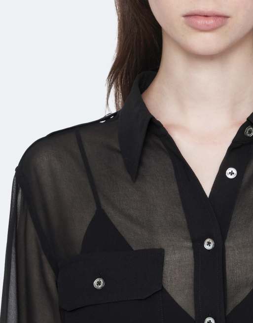 AllSaints Maven Military-Hemd in transparentem Schwarz, 5 von 6