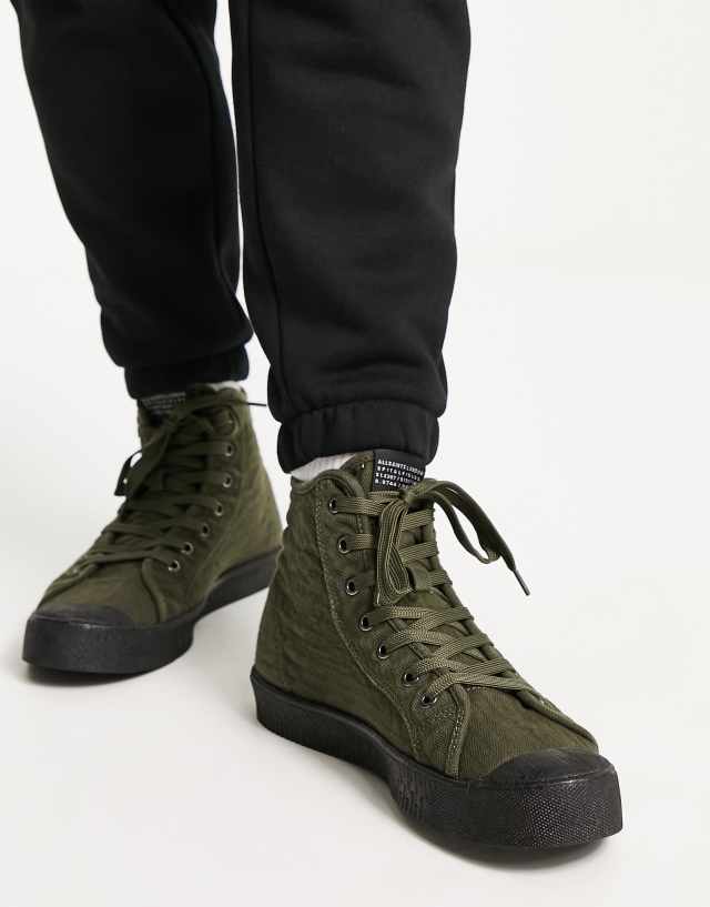 AllSaints Max high top sneakers in khaki with black sole