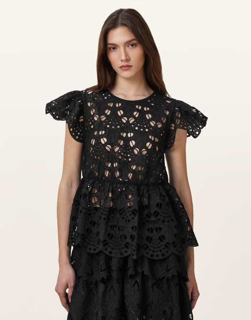 AllSaints – Meadow – Besticktes Oberteil in Schwarz