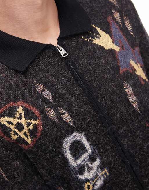 AllSaints - Meller - Cardigan nero in maglia ricamata con zip, 4 di 4