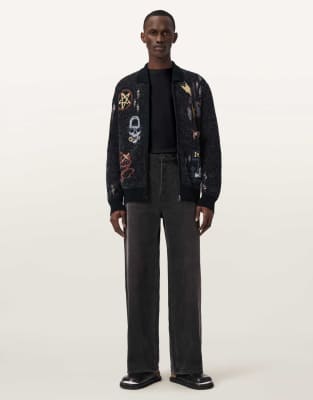 AllSaints Meller zip up embroidered knit cardigan in black black 53790₽