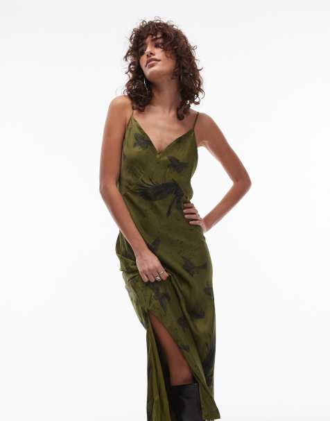 AllSaints Melody satin maxi dress in green - view 1