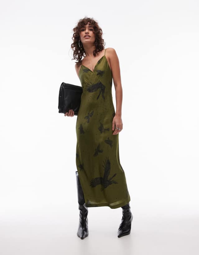 allsaints tarun dress military_green Melody satin maxi in green Jewel green