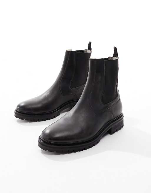 All Saints Melos Ankle Chelsea Boots Mens Size 12 Black Leather Stretch MZ002Z AllSaints Melos leather chelsea boots in dark brown | ASOS main image 2