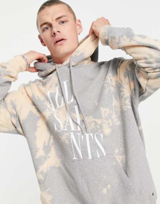 AllSaints merger tie dye hoodie in grey