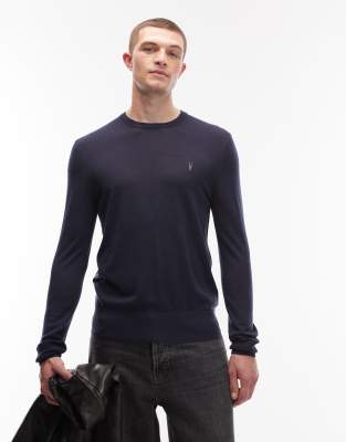 AllSaints Allsaints Merino crew neck knitted jumper in blue