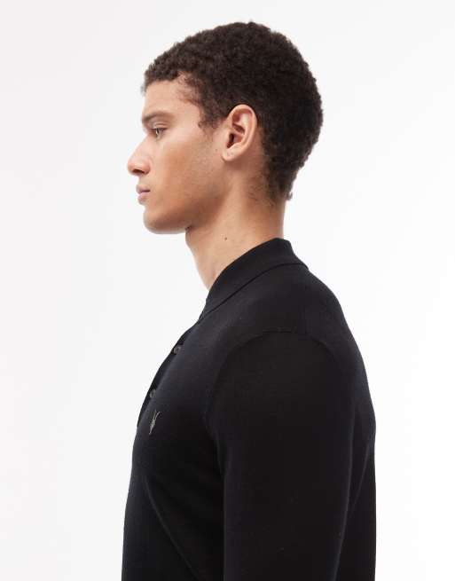 AllSaints Merino knit polo in black, 4 of 5