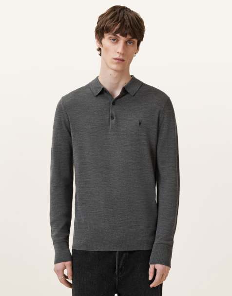 AllSaints merino knit polo in gray - view 1