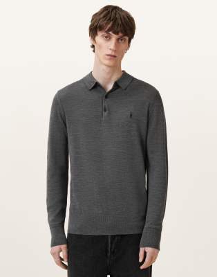 Allsaints Merino Knitted Polo In Black