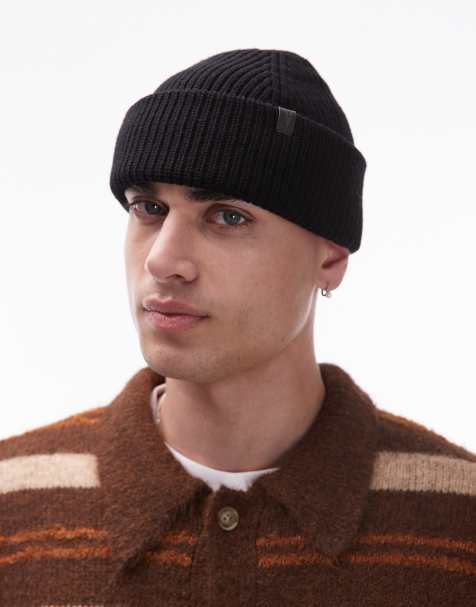 AllSaints merino wool fisherman beanie in black - view 1