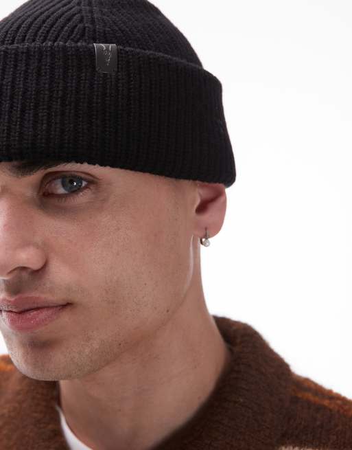 AllSaints merino wool fisherman beanie in black, 2 of 3