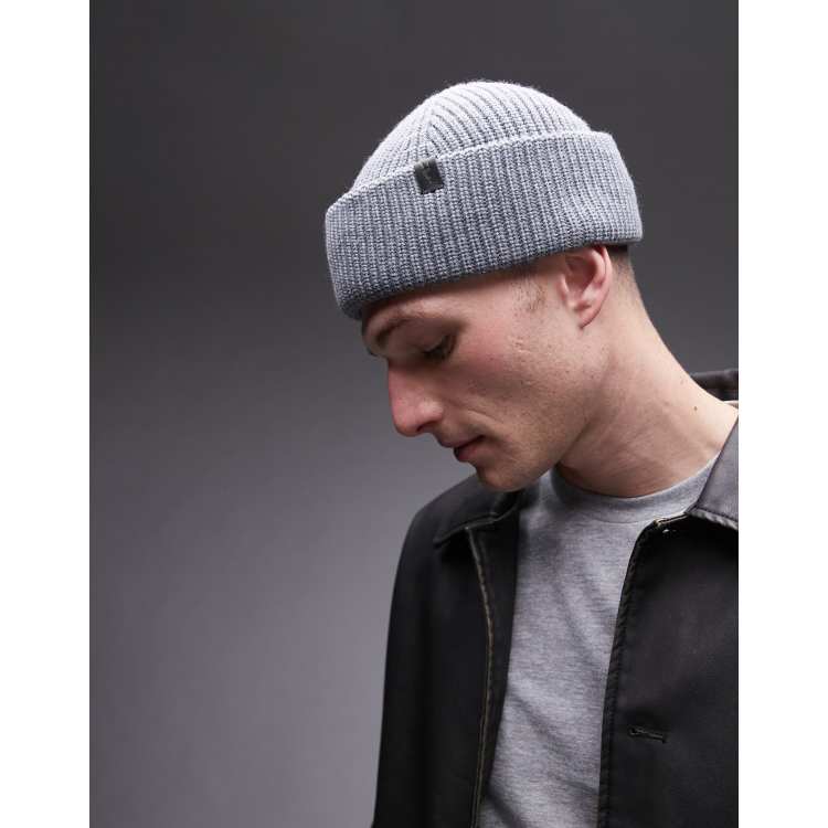 AllSaints merino wool fisherman beanie in grey | ASOS display picture 3
