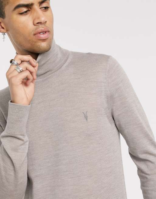 AllSaints merino wool roll neck jumper in ecru