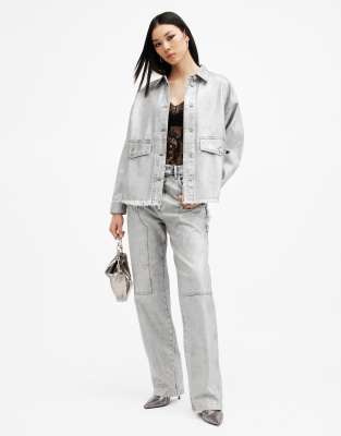 AllSaints - Mia - Jeans im Carpenter-Stil in beschichtetem Silber-Grau