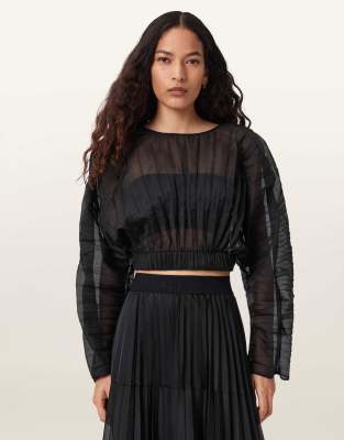 AllSaints - Micaela - Plissiertes Oberteil in Schwarz