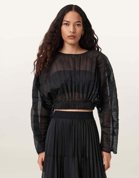 AllSaints – Micaela – Plissiertes Oberteil in Schwarz - view 1