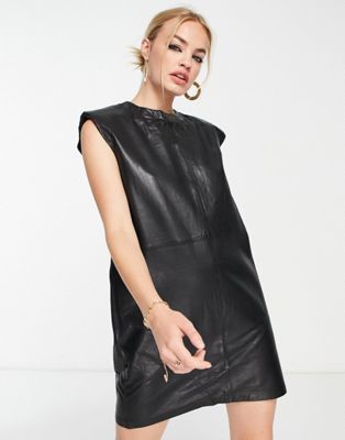 AllSaints Mika leather tank mini dress in black