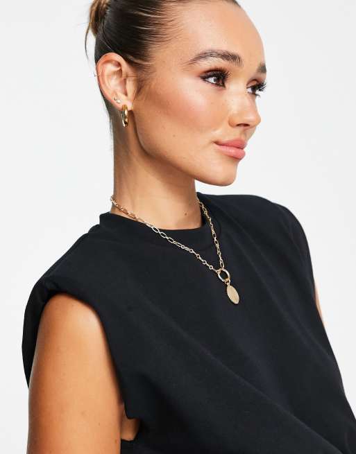 AllSaints Mika mini dress with shoulder pads in black | ASOS