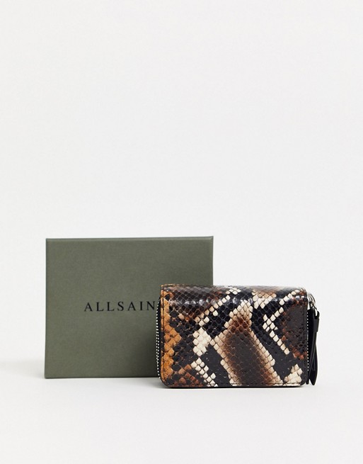 AllSaints miki snake print small zip around purse