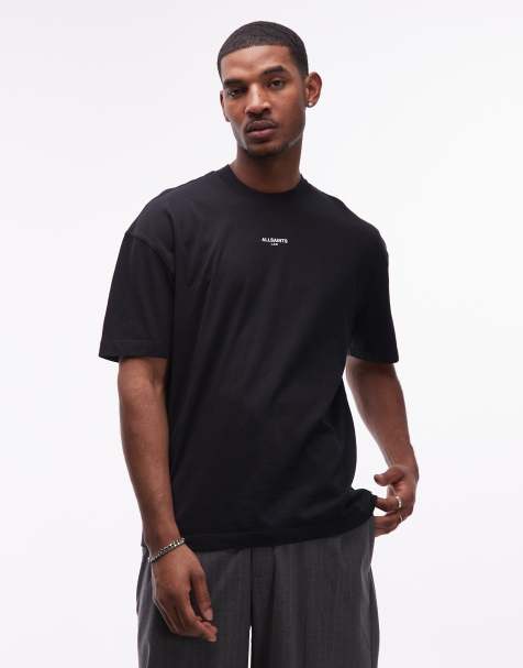 AllSaints Mikro central logo t-shirt in washed black