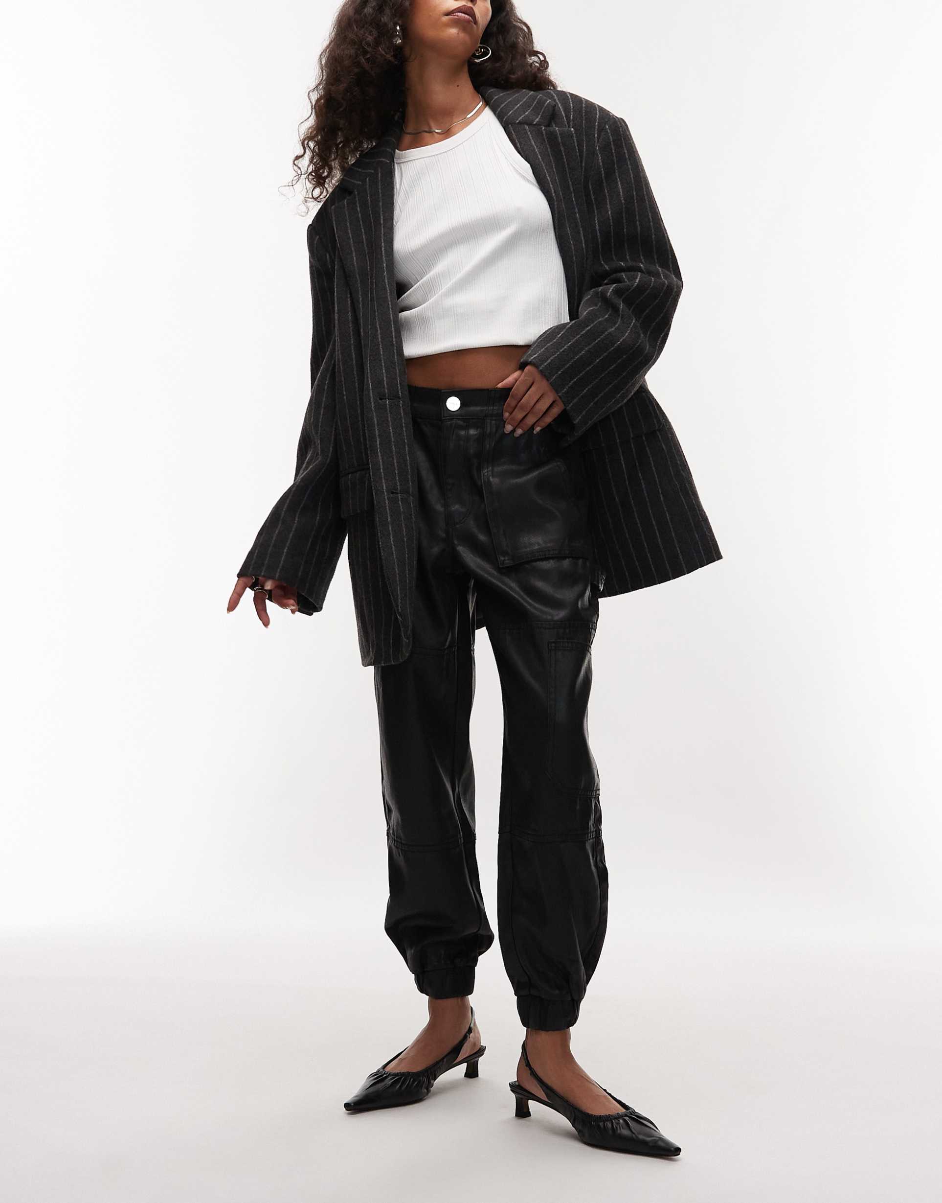 allsaints mila coated denim pants in black