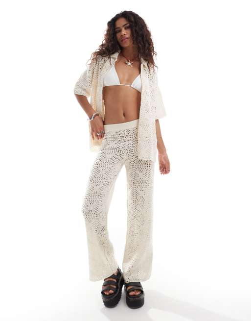 AllSaints Milly crochet pants in ecru white (part of a set)