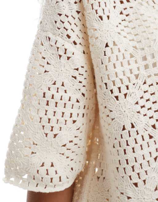 AllSaints Milly crochet shirt co-ord in ecru white, 2 of 4