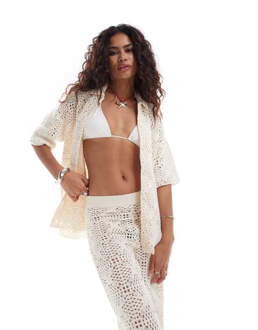AllSaints Milly crochet shirt in ecru white (part of a set)