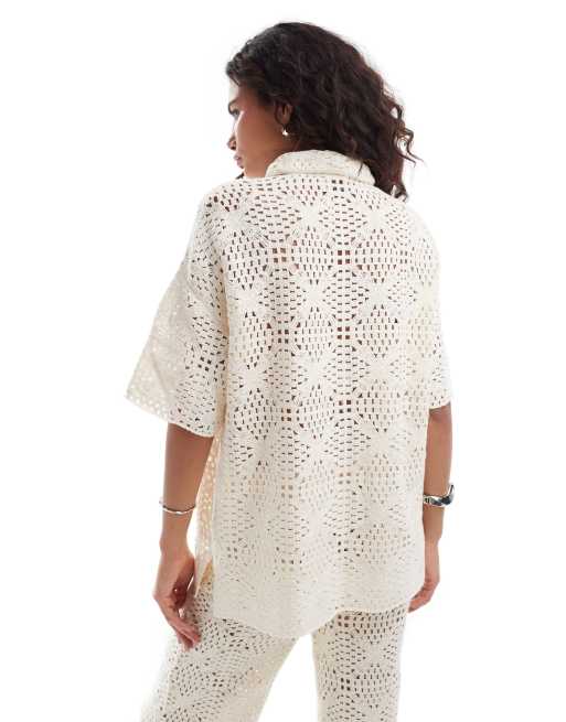 AllSaints Milly crochet shirt in ecru white (part of a set), 3 of 4