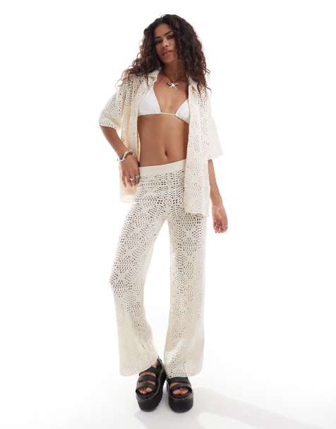 AllSaints Milly crochet trousers co-ord in ecru white - view 1