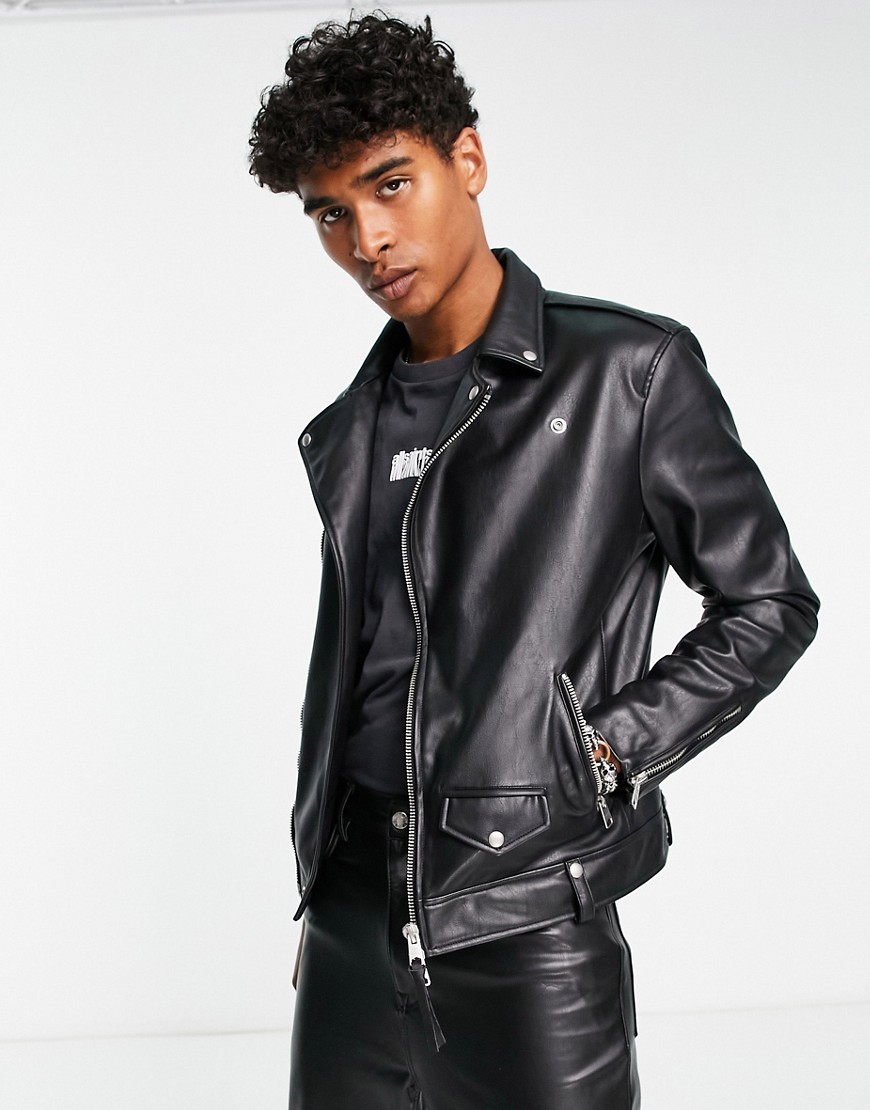 AllSaints Milo faux leather moto jacket in black