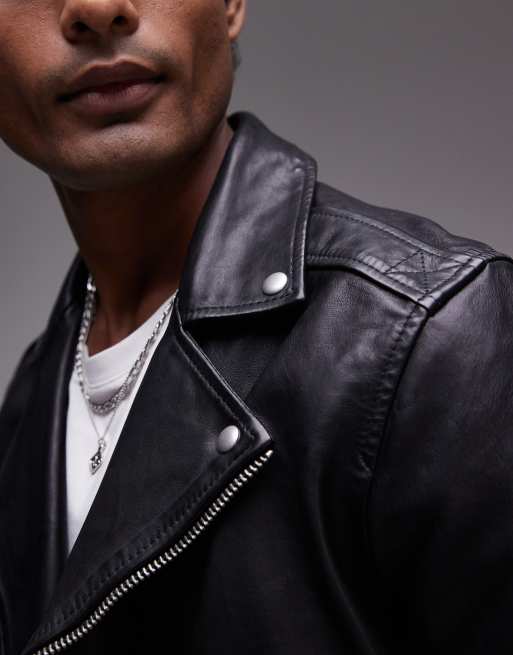 AllSaints Milo leather biker jacket in black | ASOS
