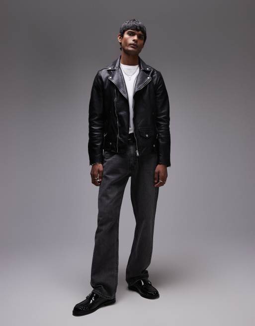 AllSaints Milo leather biker jacket in black | ASOS