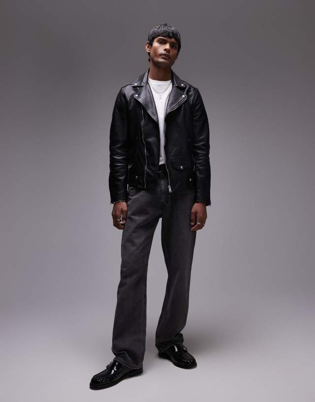 AllSaints Milo leather biker jacket in black | ASOS