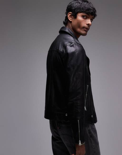 AllSaints Milo leather biker jacket in black | ASOS